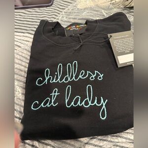 Lingua Franca childless cat lady sweatshirt women’s small black light blue